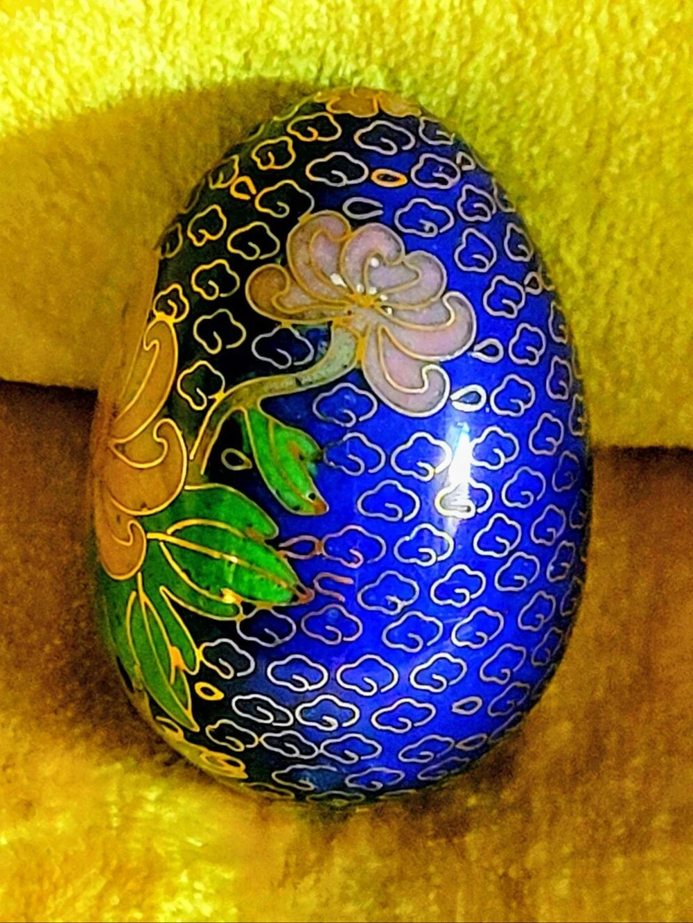 Vintage Chinese Cobalt Blue Cloisonné Floral Egg Decorative Accent - Picture 4 of 7